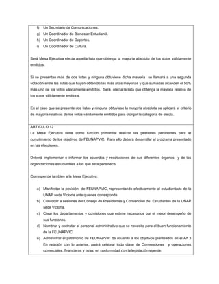 ESTATUTOS FEUNAPVIC (Provisorios y sujetos a evaluación) 2011