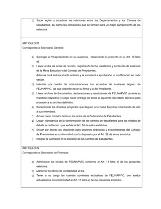 ESTATUTOS FEUNAPVIC (Provisorios y sujetos a evaluación) 2011