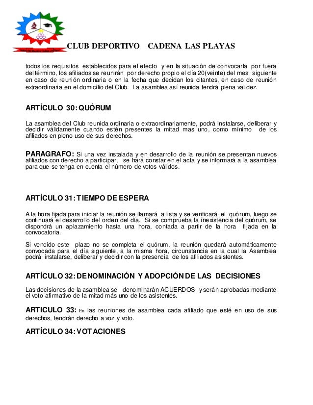 Estatutos para clubes deportivos.