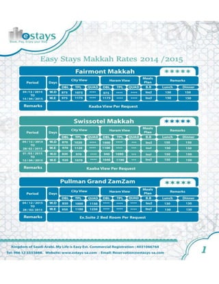 Estays prices 2015-Makkah Saudi Arabia
