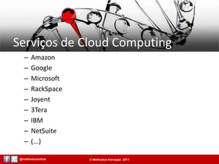 Serviços de Cloud ComputingAmazonGoogleMicrosoftRackSpaceJoyent3TeraIBMNetSuite(...)