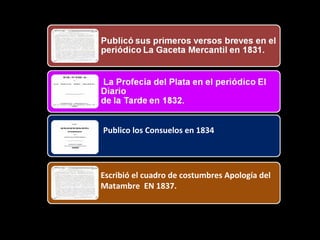 Escribió el cuadro de costumbres Apología del Matambre  EN 1837. Publico los Consuelos en 1834  