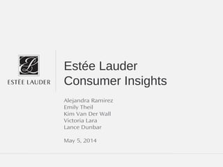 Google Confidential and Proprietary 11
Estée Lauder
Consumer Insights
Alejandra Ramirez
Emily Theil
Kim Van Der Wall
Victoria Lara
Lance Dunbar
May 5, 2014
 
