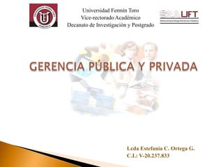 Universidad Fermín Toro
Vice-rectorado Académico
Decanato de Investigación y Postgrado

Lcda Estefanía C. Ortega G.
C.I.: V-20.237.833

 