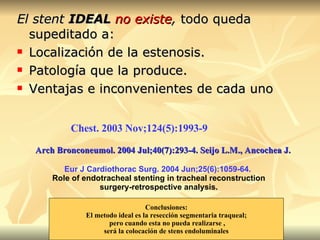 Arch Bronconeumol. 2004 Jul;40(7):293-4. Seijo L.M., Ancochea J.   <ul><li>El stent  IDEAL  no existe ,  todo queda supedi...
