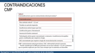 CONTRAINDICACIONES
CMP
Baumgartner H. Guía ESC/EACTS 2017 sobre el tratamiento de las valvulopatías
 