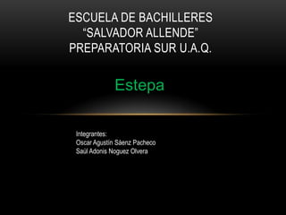 Estepa
ESCUELA DE BACHILLERES
“SALVADOR ALLENDE”
PREPARATORIA SUR U.A.Q.
Integrantes:
Oscar Agustín Sáenz Pacheco
Saúl Adonis Noguez Olvera
 