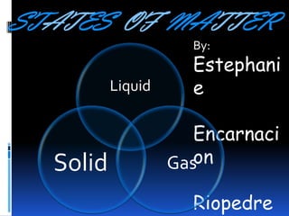 STATES OF MATTER
By:

Liquid

Solid

Estephani
e
Encarnaci
Gason
Riopedre

 