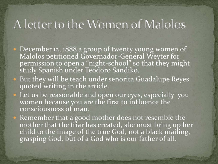 Letter To The Young Lady Of Malolos Summary A letter to the women on Malolos