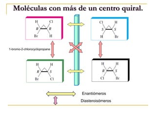 Enantiómeros
Diasteroisómeros
Moléculas con más de un centro quiral.
1-bromo-2-chlorocyclopropane
 