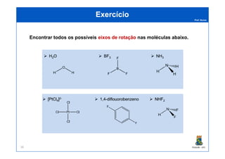 Prof. Nunes
ExercícioExercício
Encontrar todos os possíveis eixos de rotação nas moléculas abaixo.
PGQUIM - UFC36
 