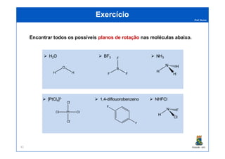 Prof. Nunes
ExercícioExercício
Encontrar todos os possíveis planos de rotaçãoplanos de rotação nas moléculas abaixo.
PGQUIM - UFC41
 