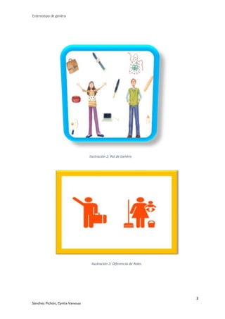 Estereotipo de genéro

Ilustración 2: Rol de Genéro

Ilustración 3: Diferencia de Roles

3
Sánchez Pichón, Cyntia Vanessa

 