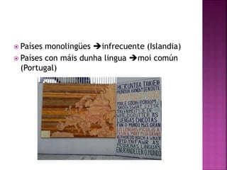  Países monolingües infrecuente (Islandia)
 Países con máis dunha lingua moi común
(Portugal)
 