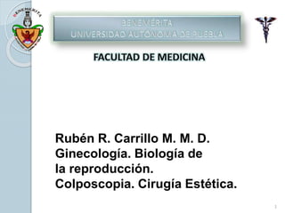 1
Rubén R. Carrillo M. M. D.
Ginecología. Biología de
la reproducción.
Colposcopia. Cirugía Estética.
 