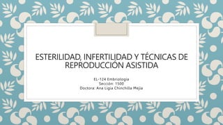 ESTERILIDAD, INFERTILIDAD Y TÉCNICAS DE
REPRODUCCIÓN ASISTIDA
EL-124 Embriología
Sección: 1500
Doctora: Ana Ligia Chinchilla Mejía
 