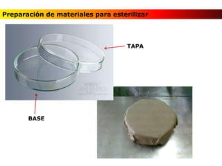 Preparación de materiales para esterilizar
TAPA
BASE
 