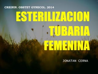 CREININ. OBSTET GYNECOL. 2014
JONATAN CERNA
ESTERILIZACION
TUBARIA
FEMENINA
 