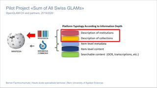 Berner Fachhochschule | Haute école spécialisée bernoise | Bern University of Applied Sciences
Pilot Project «Sum of All Swiss GLAMs»
OpenGLAM CH and partners, 2019/2020
 