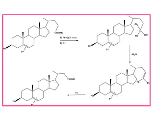 Ph

                                                                C
                    COOMe
                                                          Ph        OH
                       1) PhMgCl (exc)

                       2) H+
                                            PO
PO                                                P*
          P*
                                                        -H2O




                               COOH
                                                           Ph        Ph



                                      ox.
                                             PO
                                                   P*
     PO
               P*
 