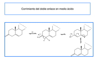 Corrimiento del doble enlace en medio ácido




            H+

                  +
O
                 HO                         ¨
                                           HO

                      H   H




                                            O
 