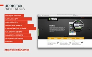 UPRISE40
/AFILIADOS
INSCRIÇÃO GRATUITA

CAMPANHAS CPA

CAMPANHAS CPL

ANÚNCIOS DE BANNER

VÁRIOS FORMATOS DE MÍDIA

PAGAMENTOS MENSAIS

PAGAMENTOS A PRONTO

NICHOS DIVERSIFICADOS

CONFIÁVEL




http://bit.ly/EDuprise
 