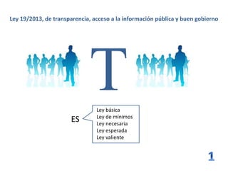 Ley 19/2013, de transparencia, acceso a la información pública y buen gobierno
TLey básica
Ley de mínimos
Ley necesaria
Ley esperada
Ley valiente
ES
 