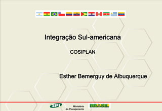 Integração Sul-americana
COSIPLAN

Esther Bemerguy de Albuquerque

Ministério
do Planejamento

 