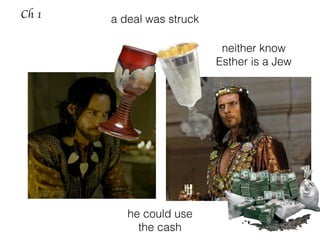 a deal was struckCh 1
neither know
Esther is a Jew
he could use
the cash
 
