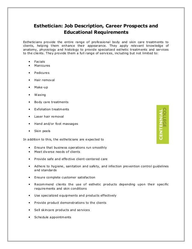 esthetician job description
