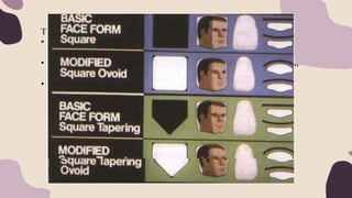 THE FORM & CONTOUR OF THE FACE.
• The shape of the anterior teeth should harmonize with the shape of the
patient’s face. (frontal & profile).
• Leon Williams (1914) claimed that , the shape of the maxillary central
incisor bears a definite relationship to the shape of the face.
• Leon Williams classified the form of the human face into:
1. Square.
2. Tapering. &
3. ovoid, or a combination of two or more of these basic forms
The method of tooth selection become known as the geometric theory.
 