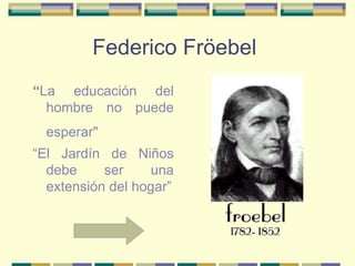 Federico Fröebel  “ La educación del hombre no puede esperar"   “ El Jardín de Niños debe ser una extensión del hogar” 