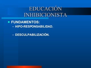 EDUCACIÓN INHIBICIONISTA FUNDAMENTOS: HIPO-RESPONSABILIDAD. DESCULPABILIZACIÓN. 