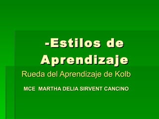 -Estilos de Aprendizaje Rueda del Aprendizaje de Kolb MCE  MARTHA DELIA SIRVENT CANCINO 