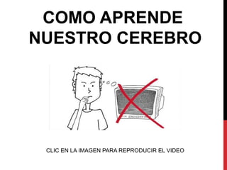 COMO APRENDE
NUESTRO CEREBRO
CLIC EN LA IMAGEN PARA REPRODUCIR EL VIDEO
 