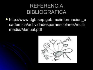 REFERENCIA BIBLIOGRAFICA http://www.dgb.sep.gob.mx/informacion_academica/actividadesparaescolares/multimedia/Manual.pdf 