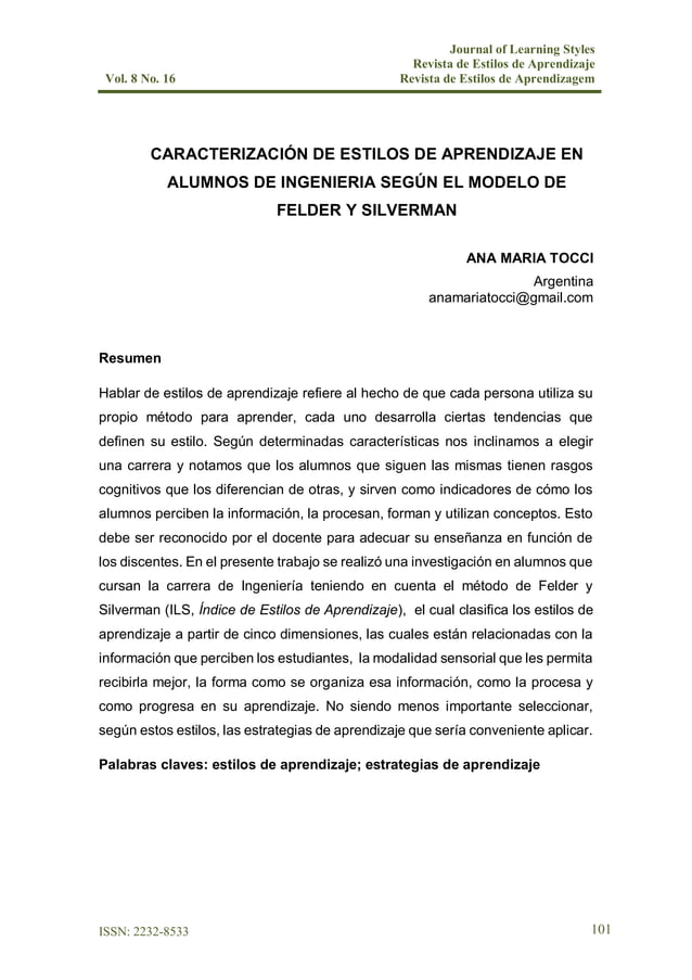 Estilos de aprendizaje felder y silverman PDF