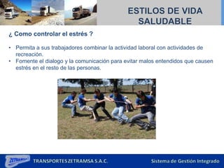 ¿ Como controlar el estrés ?
• Permita a sus trabajadores combinar la actividad laboral con actividades de
recreación.
• Fomente el dialogo y la comunicación para evitar malos entendidos que causen
estrés en el resto de las personas.
 