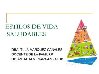 ESTILOS DE VIDA SALUDABLES<br />DRA. TULA MARQUEZ CANALES<br />DOCENTE DE LA FAMURP<br />HOSPITAL ALMENARA-ESSALUD<br />