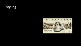 styling
 Esto trajo consigo una sobre población de
productos.
 Trato de acoplar el producto a su entorno siguiendo
las pautas ergonómicas y funcionales.
 Se puso de moda “aerodinamizar” desde
automoviles, ferrocarriles pasando por tostadores
refrigeradores entre otros.
 