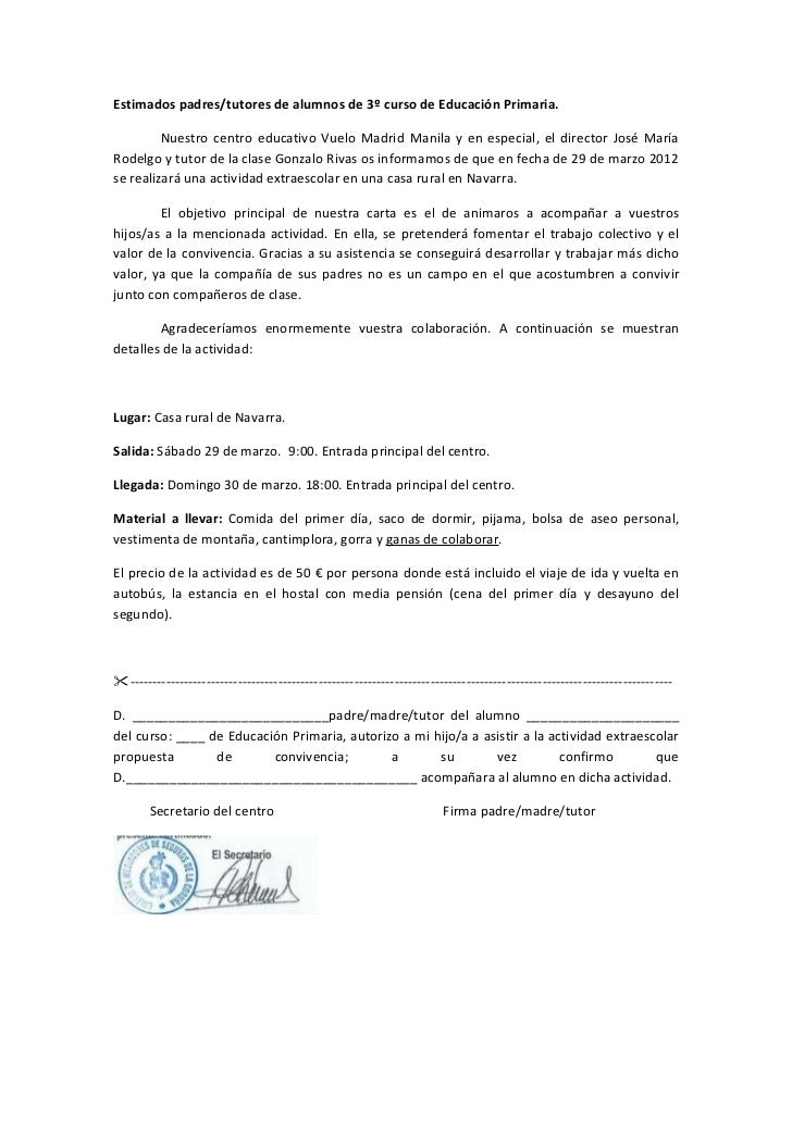 Carta para la excursión