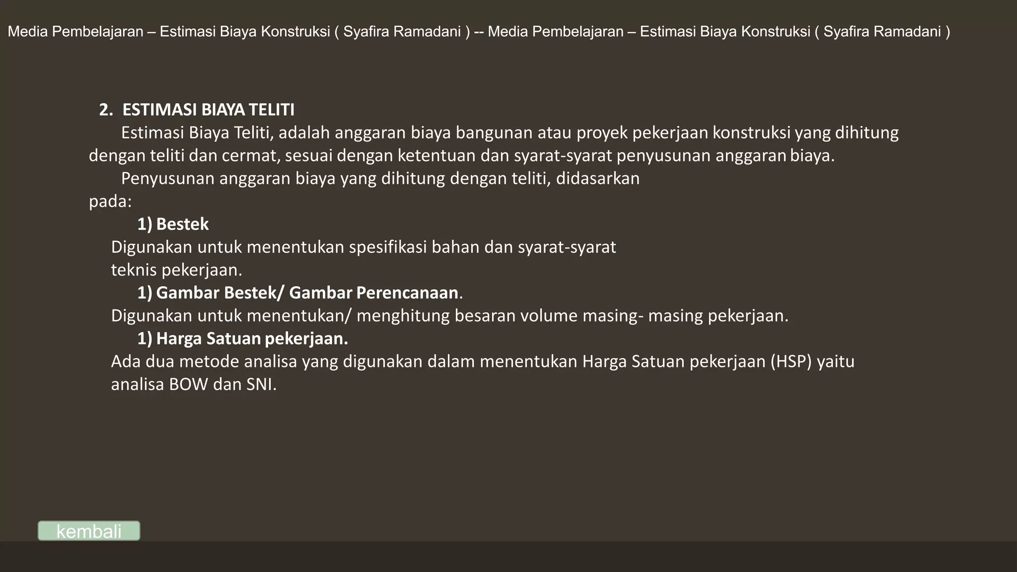 Estimasi biaya konstruksi | PPTX