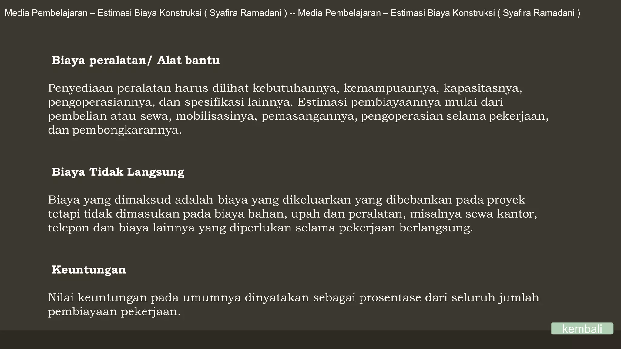 Estimasi biaya konstruksi | PPTX