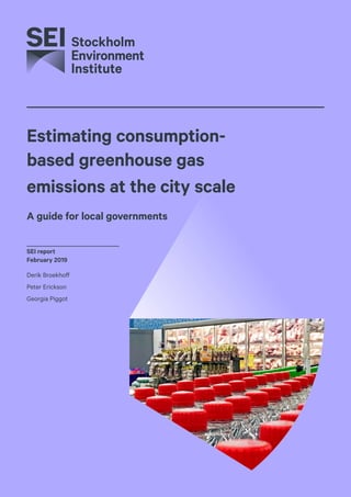 Estimating consumption-
based greenhouse gas
emissions at the city scale
A guide for local governments
SEI report			
February 2019
Derik Broekhoff
Peter Erickson
Georgia Piggot
 