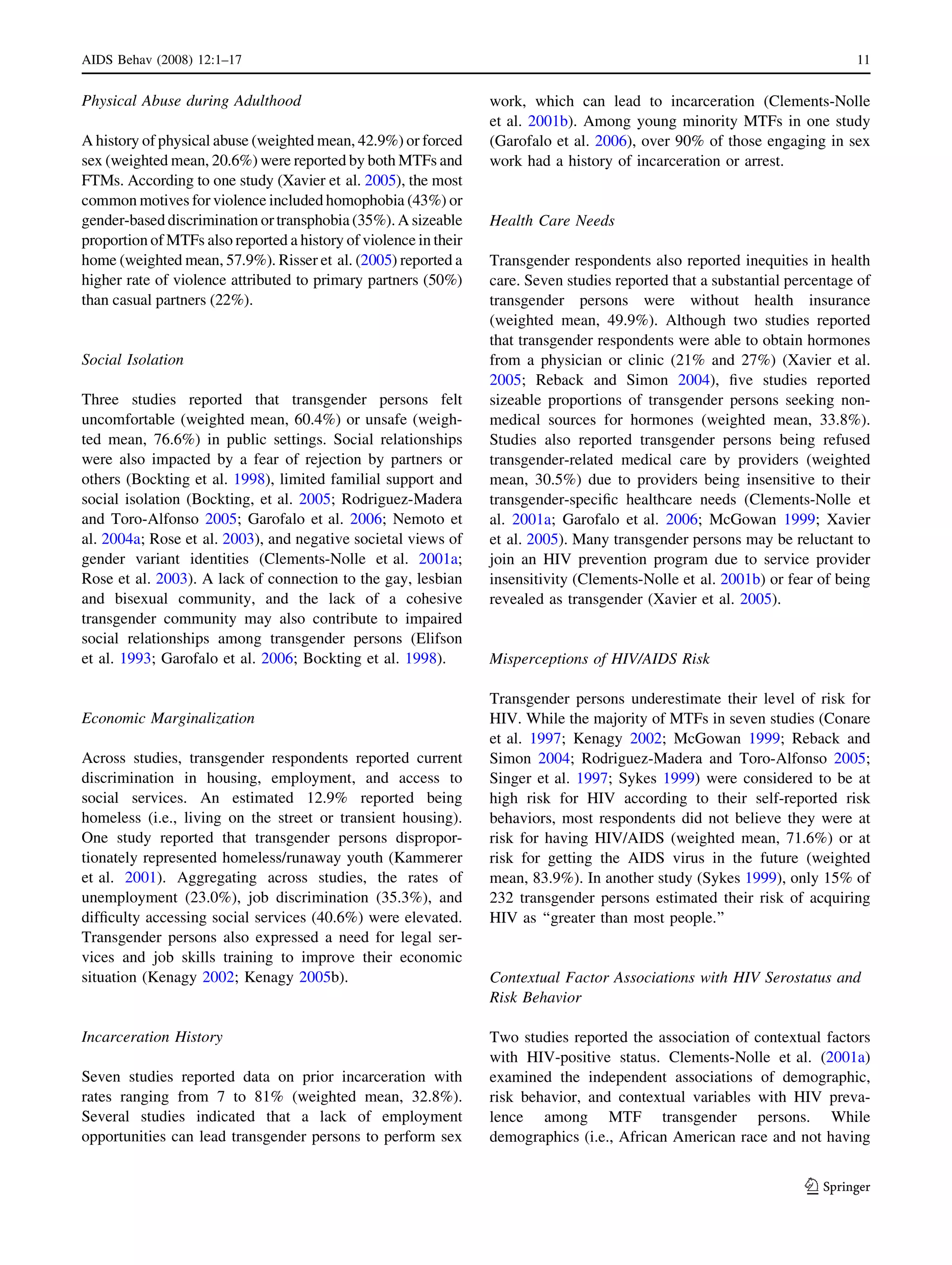 Estimating HIV prevalence and risk behaviors of transgender persons in the United States - A systematic review