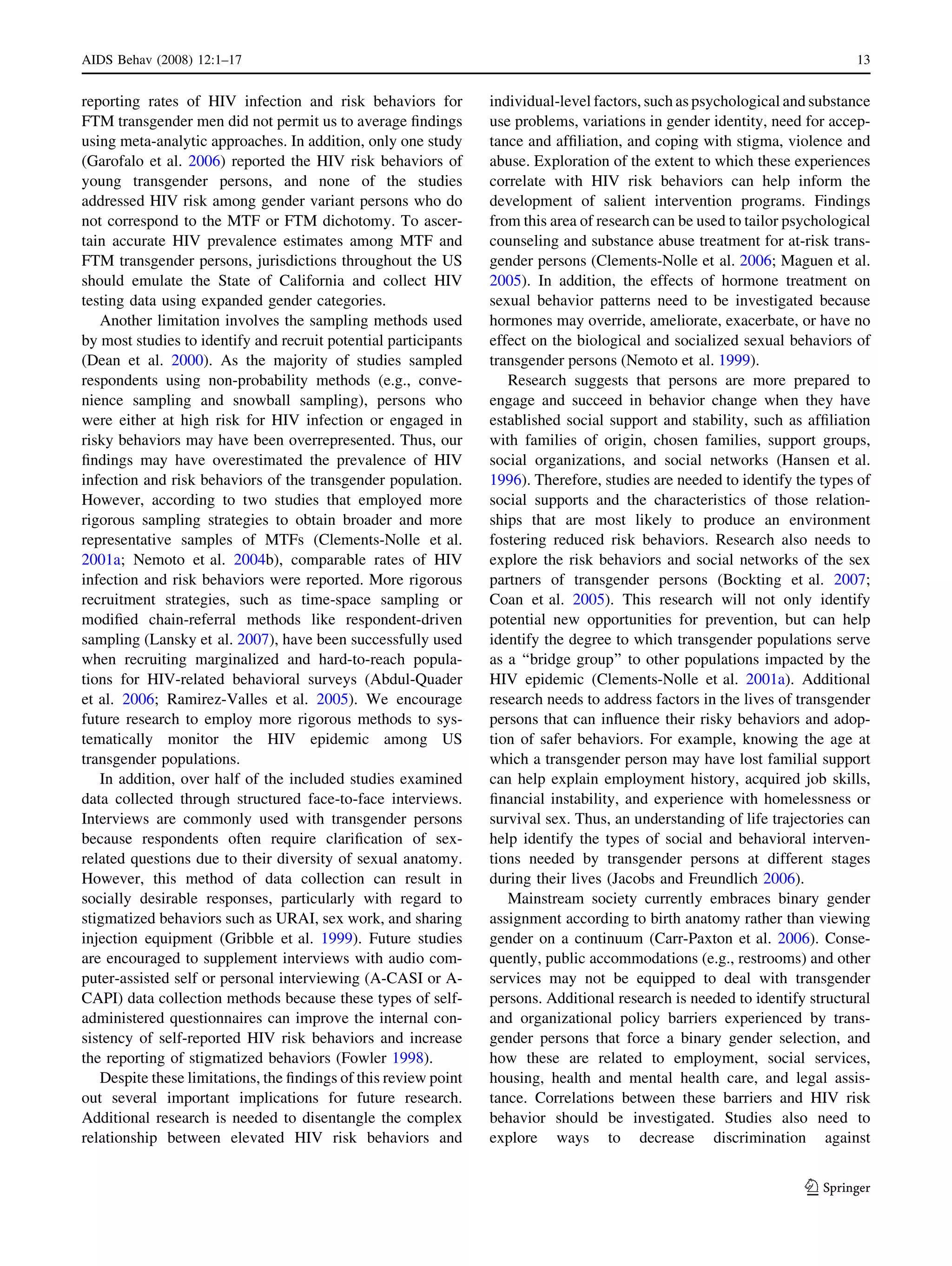 Estimating HIV prevalence and risk behaviors of transgender persons in the United States - A systematic review