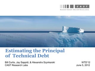 Estimating the Principal
of Technical Debt
Bill Curtis, Jay Sappidi, & Alexandra Szynkarski       WTD’12
CAST Research Labs                                 June 5, 2012
 