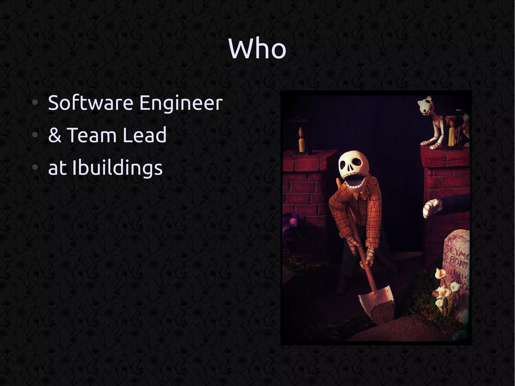Who
●
    Software Engineer
●
    & Team Lead
●
    at Ibuildings
 