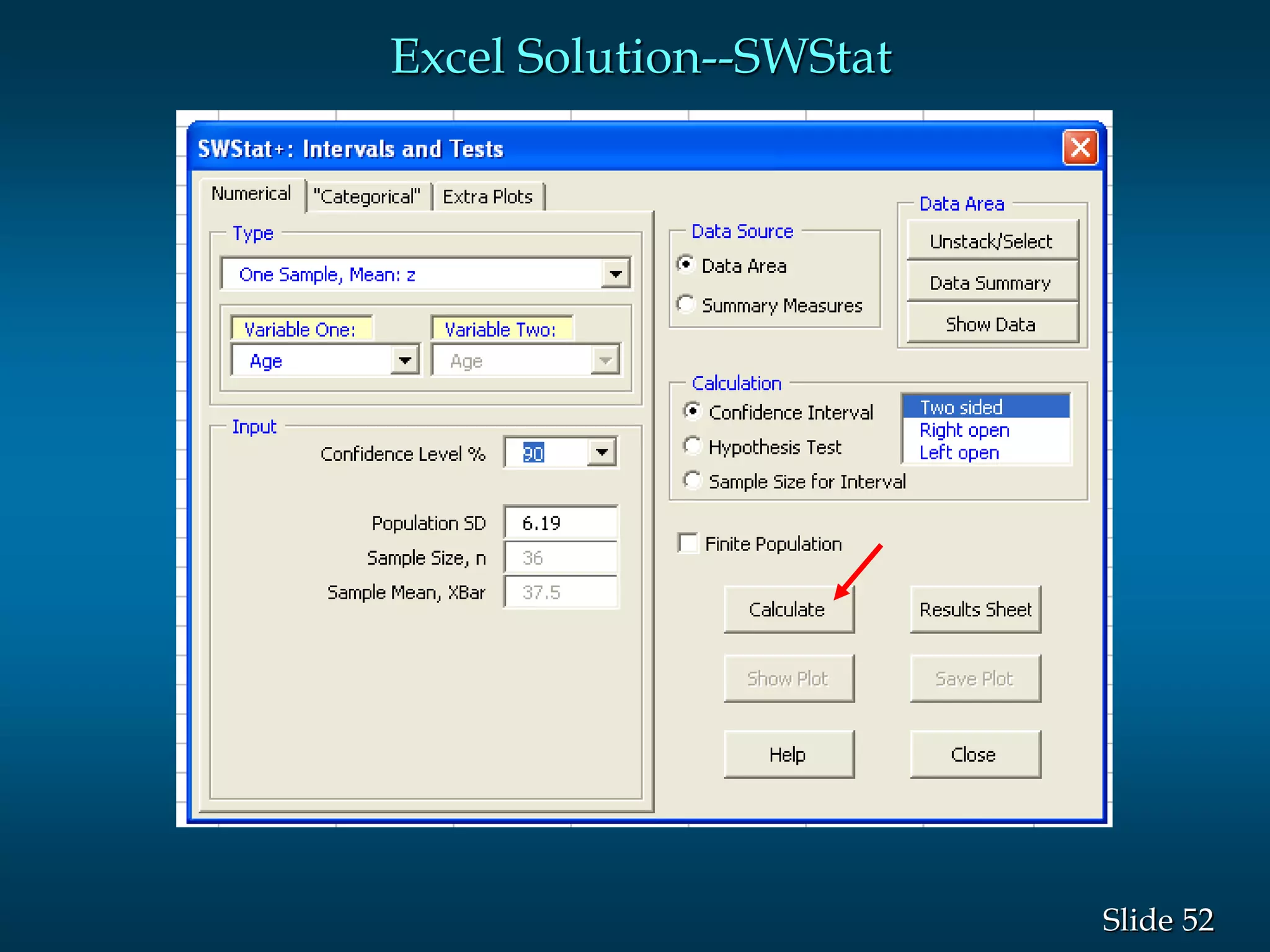 52Slide
Excel Solution--SWStat
 