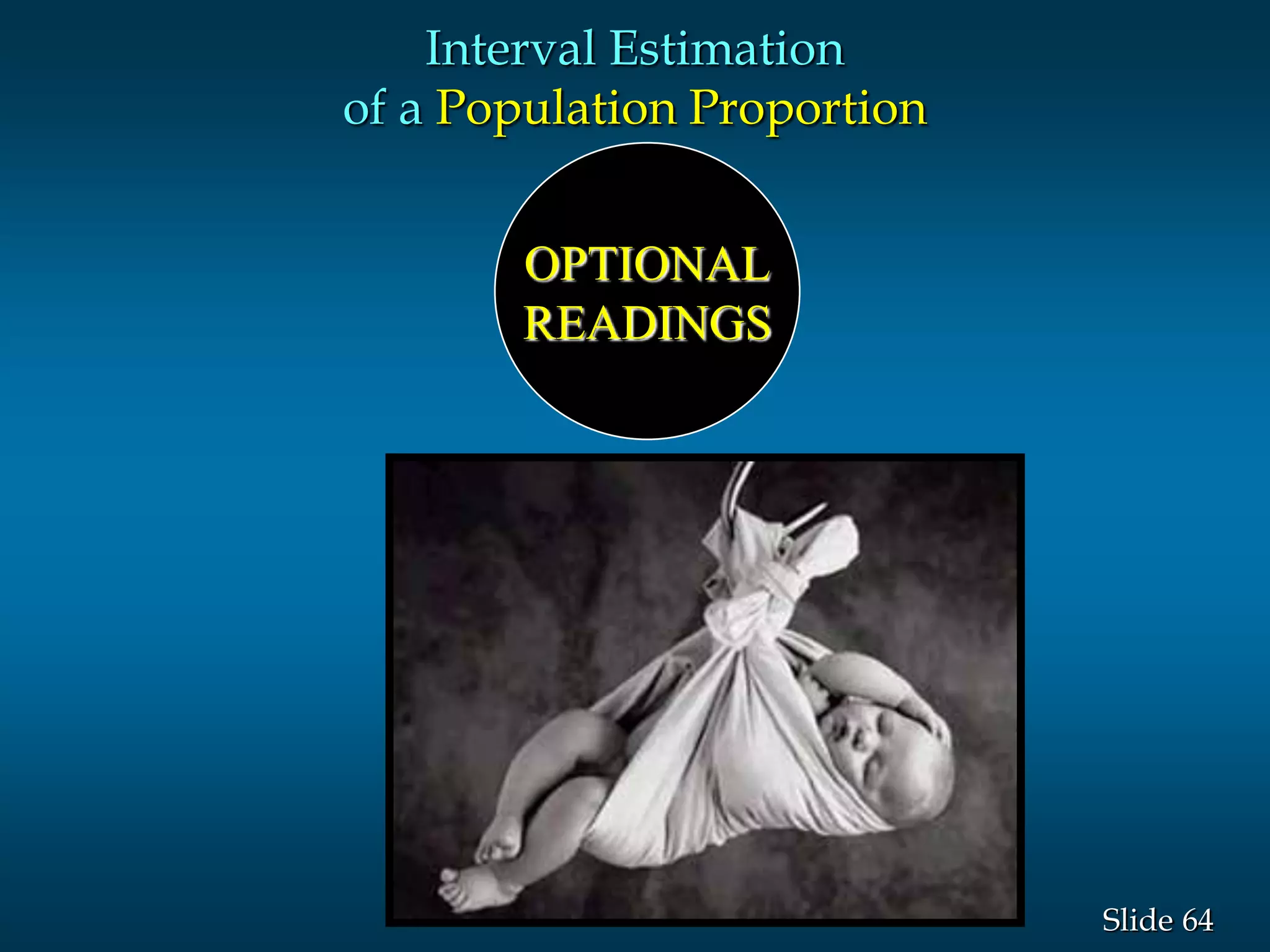 64Slide
Interval Estimation
of a Population Proportion
OPTIONAL
READINGS
 